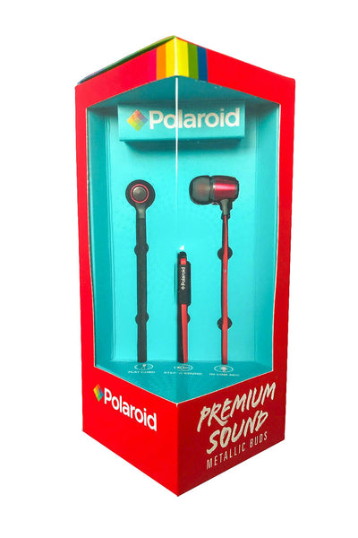 Polaroid Red Metallic Premium Sound Earbuds with Microphone