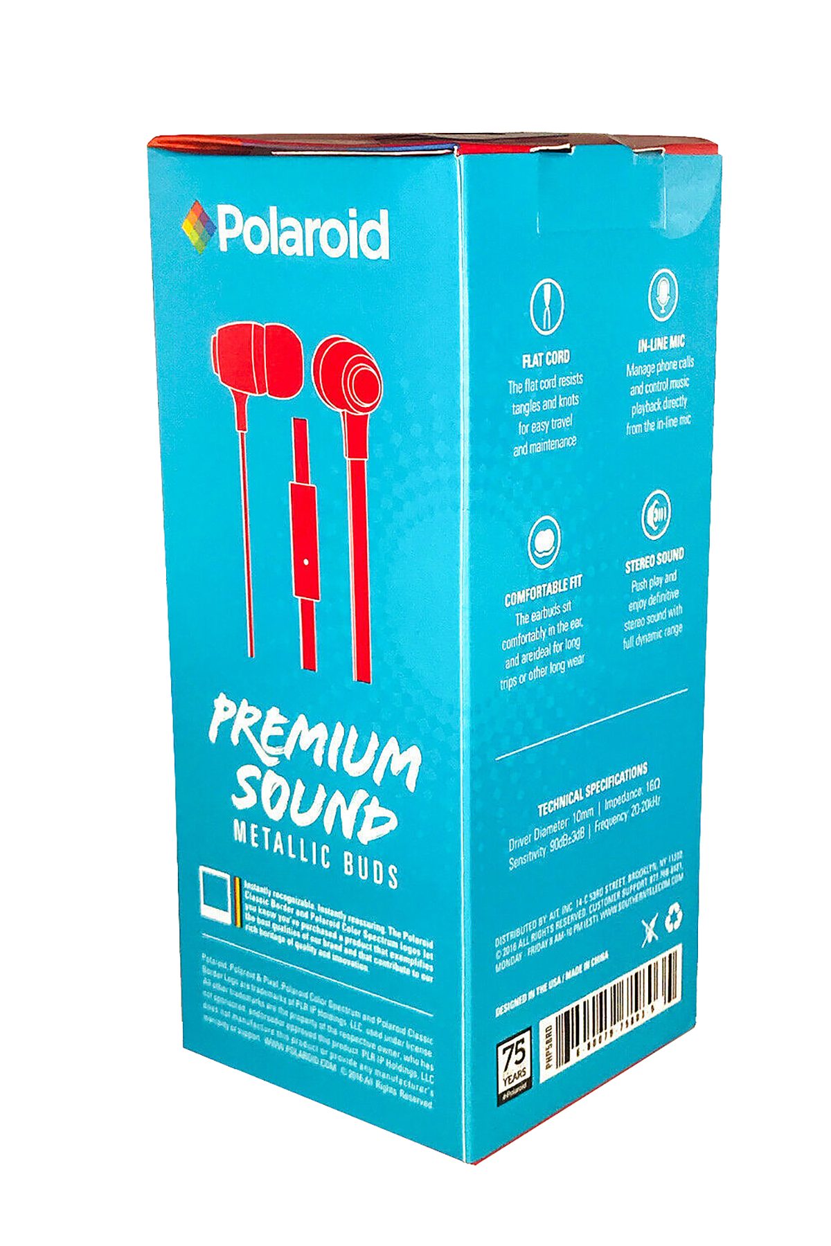 Polaroid Red Metallic Premium Sound Earbuds with Microphone