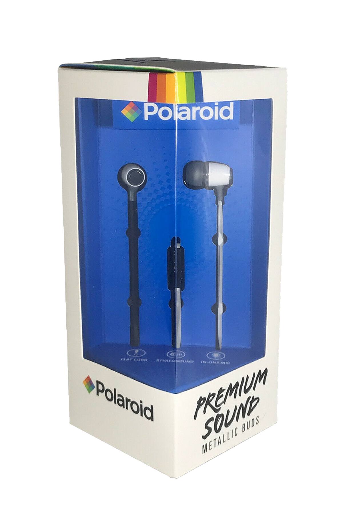 Polaroid White Metallic Premium Sound Earbuds with Microphone
