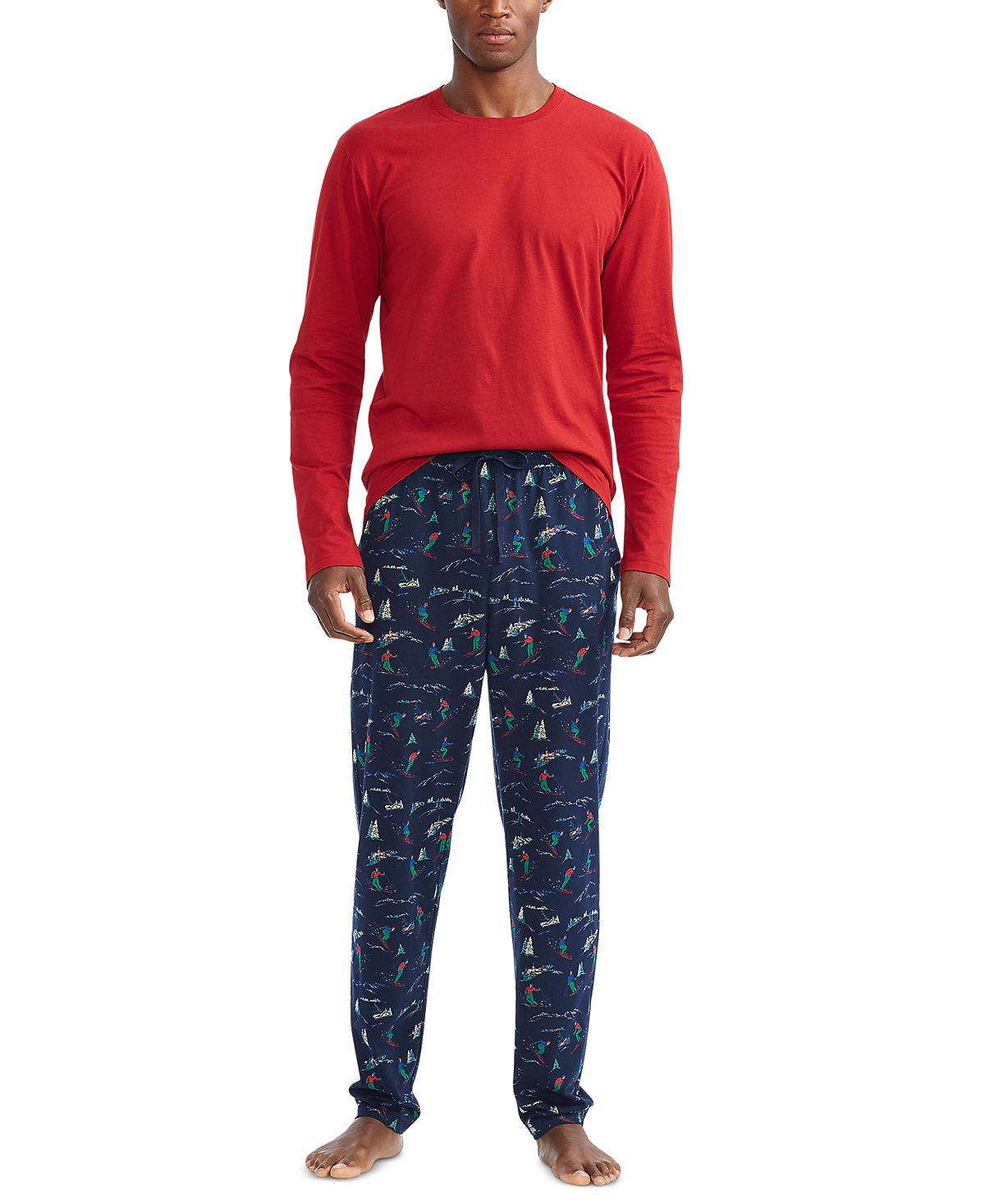 Polo Ralph Lauren 2-pc. Solid Long-sleeve Sleep T-shirt & Printed Pajama Pants Set Navy