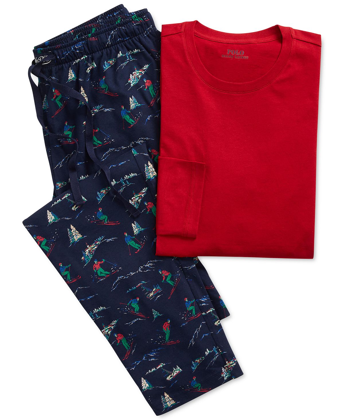 Polo Ralph Lauren 2-pc. Solid Long-sleeve Sleep T-shirt & Printed Pajama Pants Set Navy