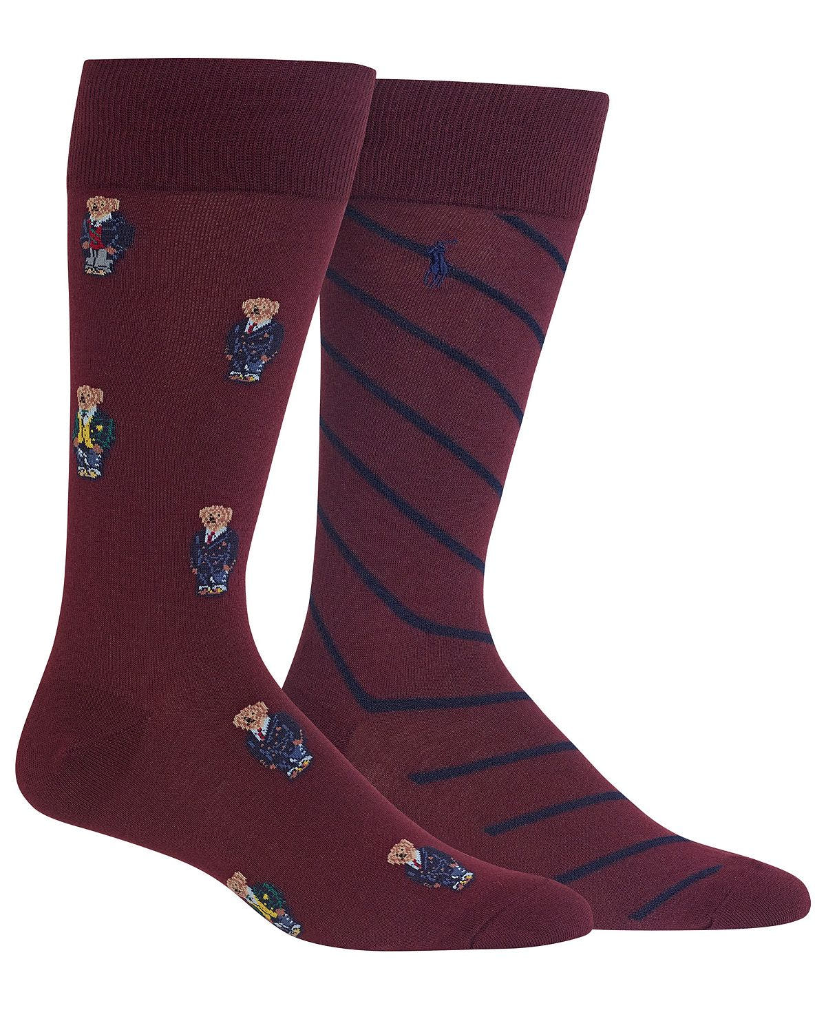 Polo Ralph Lauren 2-pk. Preppy Bears Dress Casual Socks Burgundy