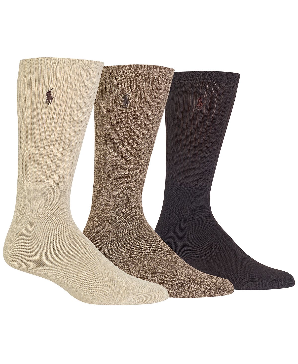 Polo Ralph Lauren 3-pk. Twisted Crew Casual Socks Brown Assorted