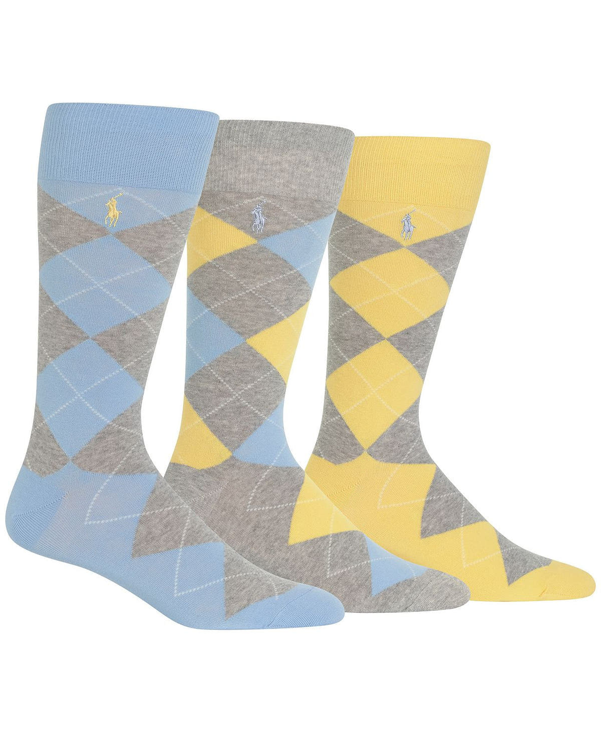 Polo Ralph Lauren Argyle Socks Pack Of 3 Light Blue / Yellow