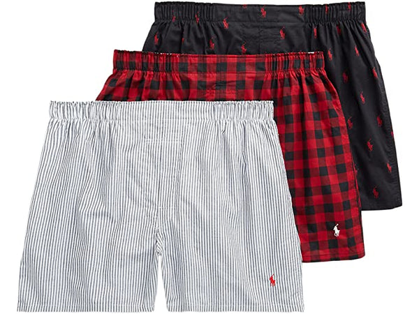Polo Ralph Lauren Assorted 3-Pack Woven Cotton Boxers stripe/plaid/black