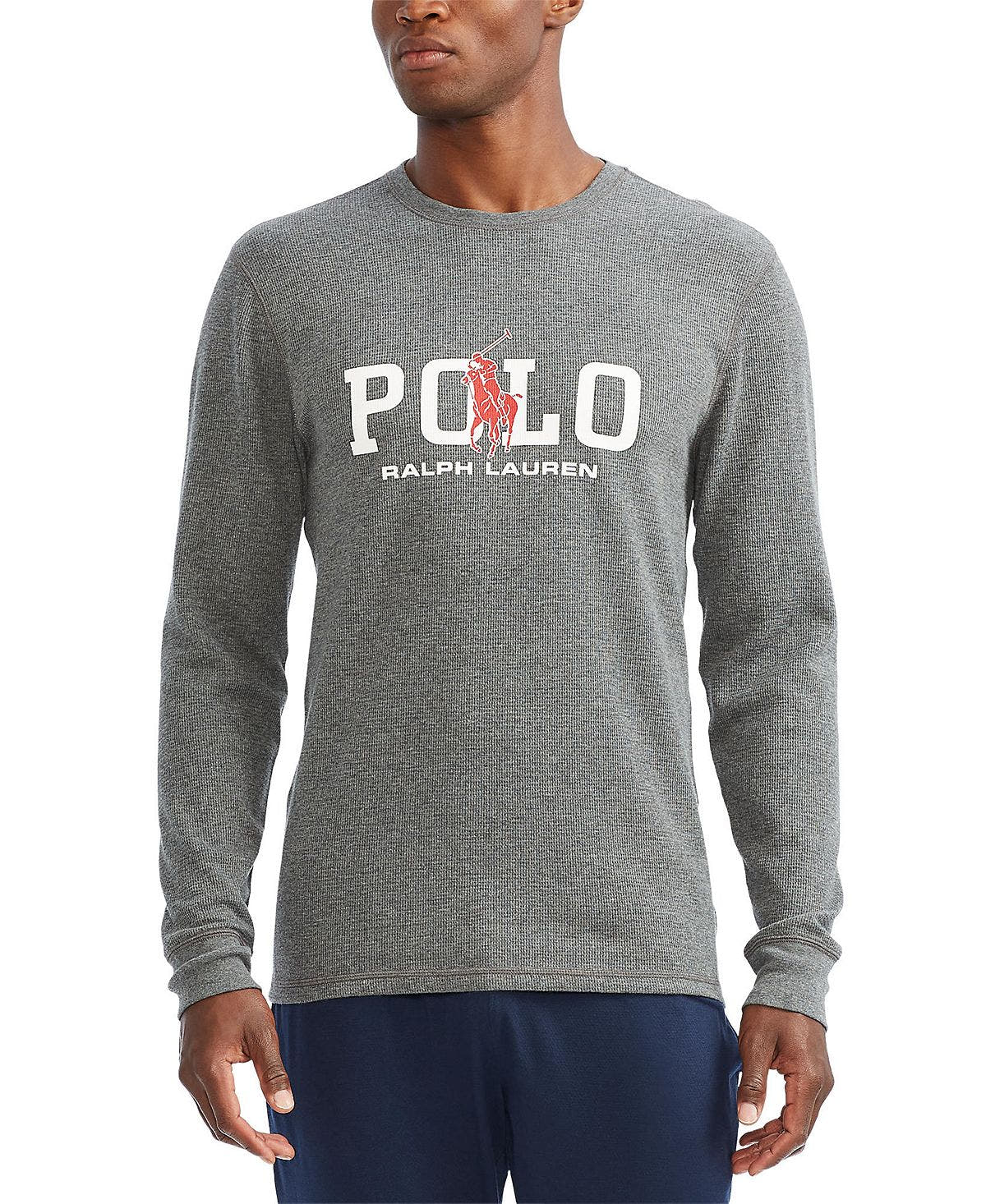 Polo Ralph Lauren Big & Tall Waffle-knit Logo-print Long-sleeve Sleep T-shirt Charcoal Heather