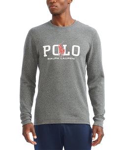 Polo Ralph Lauren Big & Tall Waffle-knit Logo-print Long-sleeve Sleep T-shirt Charcoal Heather thumbnail 1