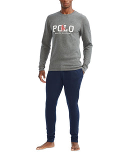 Polo Ralph Lauren Big & Tall Waffle-knit Logo-print Long-sleeve Sleep T-shirt Charcoal Heather thumbnail 2