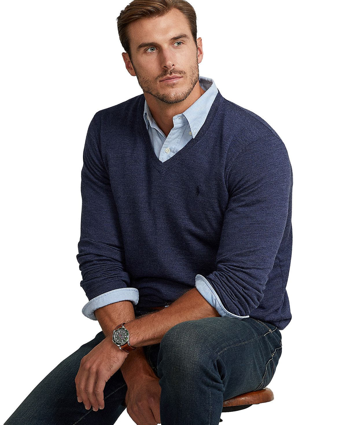 Polo Ralph Lauren Big & Tall Washable Merino Wool Sweater Fresco Blue Heather