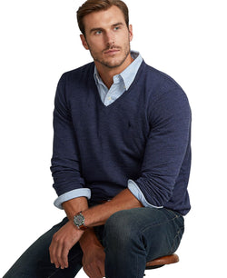 Polo Ralph Lauren Big & Tall Washable Merino Wool Sweater Fresco Blue Heather thumbnail 1