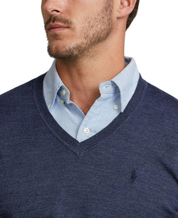Polo Ralph Lauren Big & Tall Washable Merino Wool Sweater Fresco Blue Heather thumbnail 3