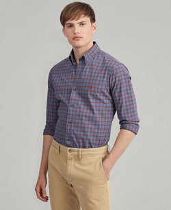 Polo Ralph Lauren Classic Fit Stretch Poplin Button-down Shirt Port Blue/Red Multi thumbnail 1