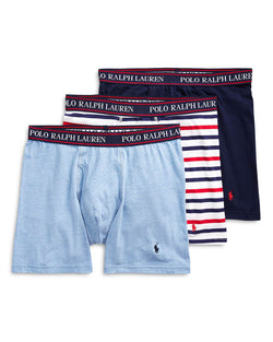 Polo Ralph Lauren Cotton-blend 4-way Stretch Classic-fit Boxer Briefs Pack Of 3 Navy/White/Light Blue thumbnail 1