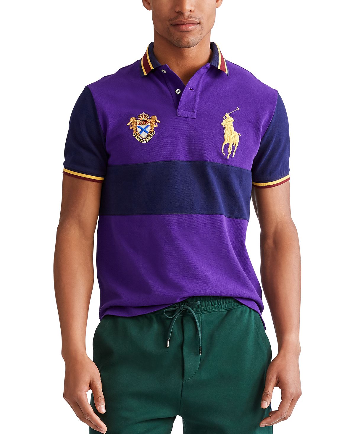Polo Ralph Lauren Custom Slim Fit Big Pony Mesh Polo Shirt Chalet Purple Multi