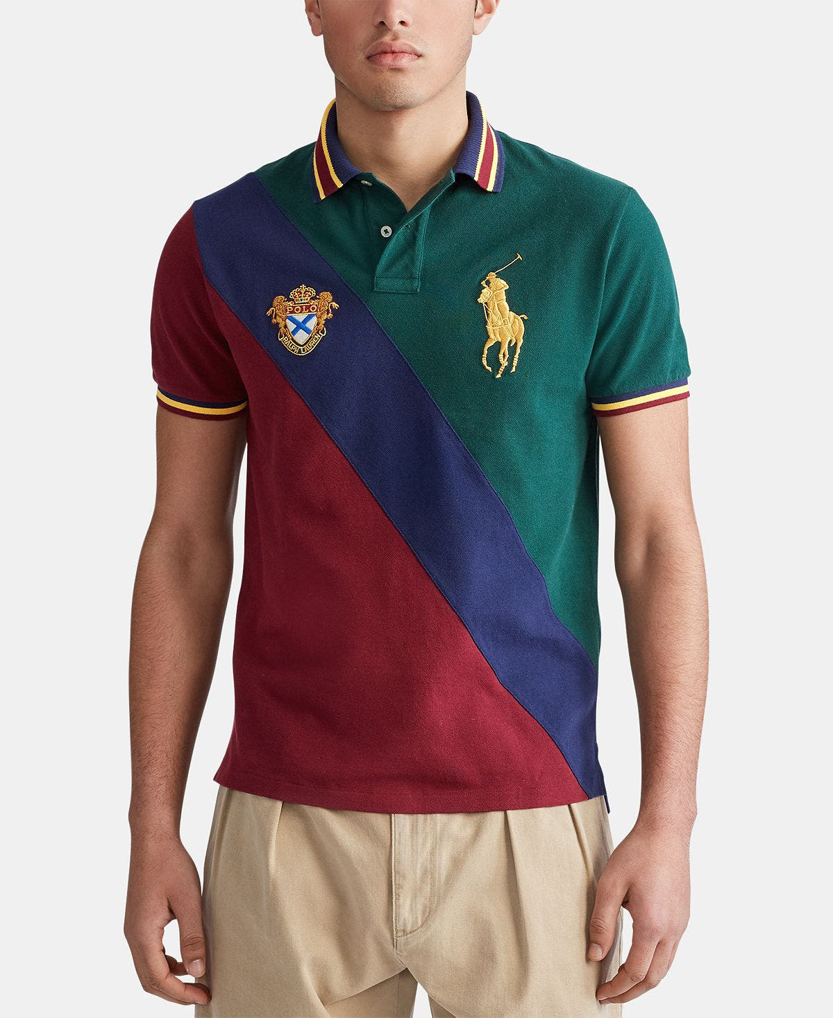 Polo Ralph Lauren Custom Slim Fit Big Pony Mesh Polo Shirt College Green Multi
