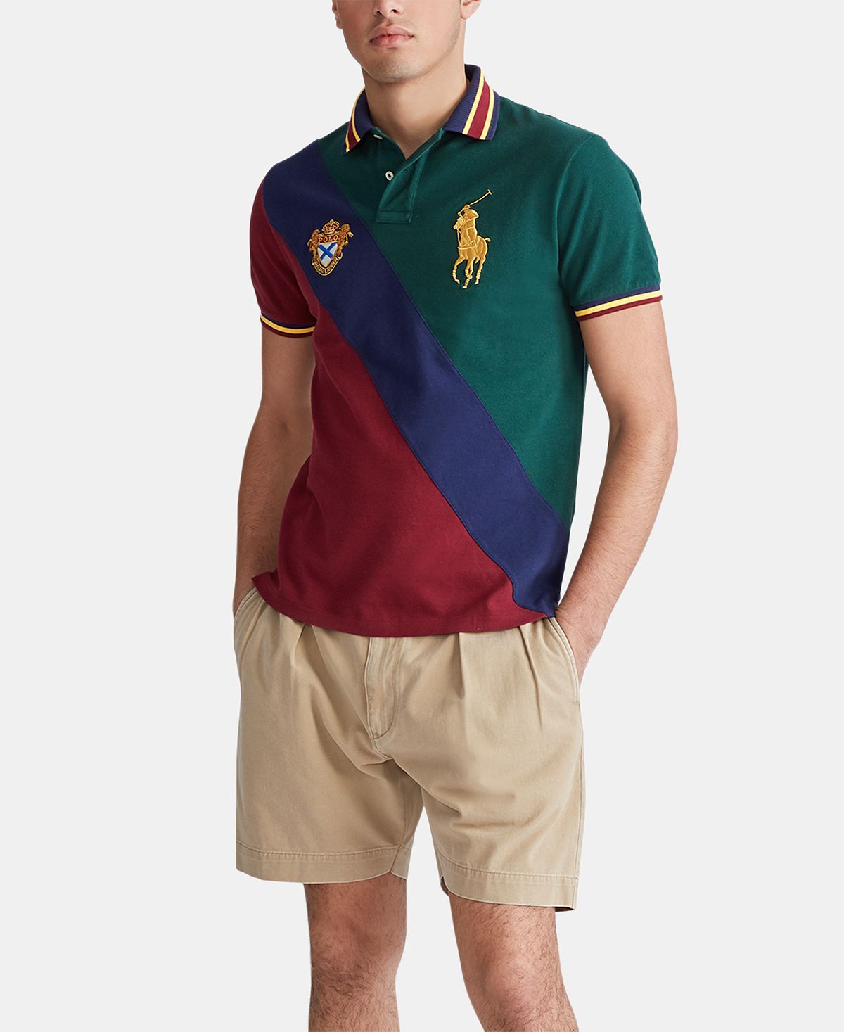 Polo Ralph Lauren Custom Slim Fit Big Pony Mesh Polo Shirt College Green Multi