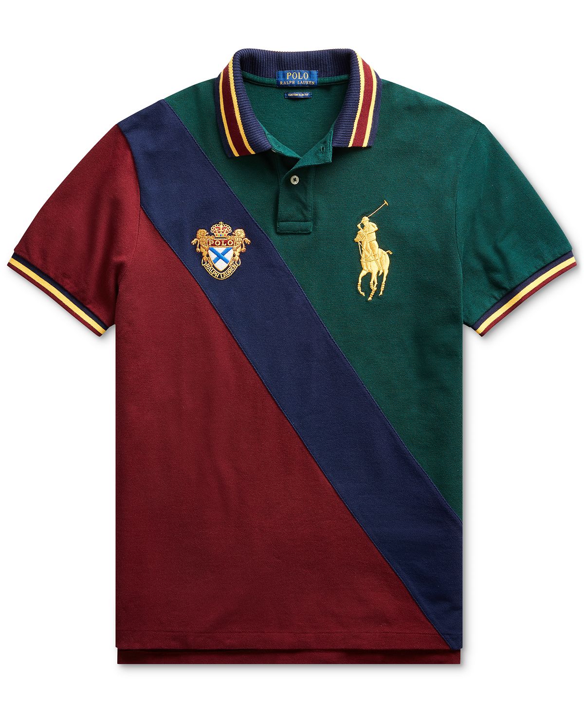 Polo Ralph Lauren Custom Slim Fit Big Pony Mesh Polo Shirt College Green Multi