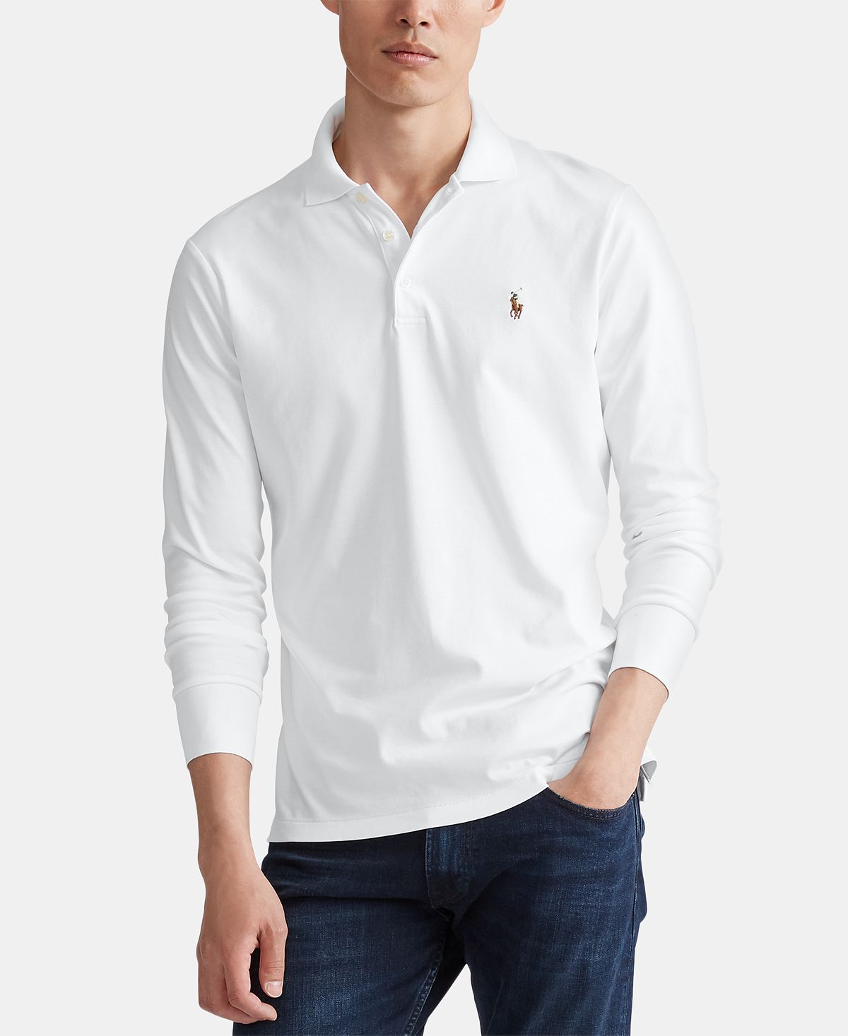 Polo Ralph Lauren Long Sleeve Soft Cotton Polo Shirt White