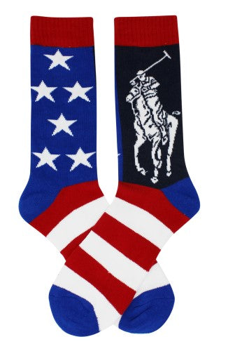 Polo Ralph Lauren Men's Single Mismatched Patriotic Polo Player Athletic Sock