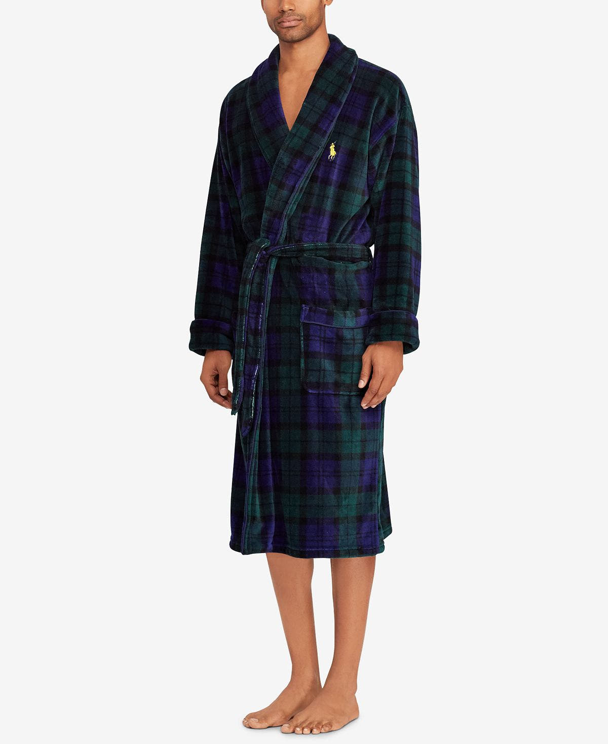 Polo Ralph Lauren Microfiber Plush Shawl Collar Robe Blackwatch Plaid