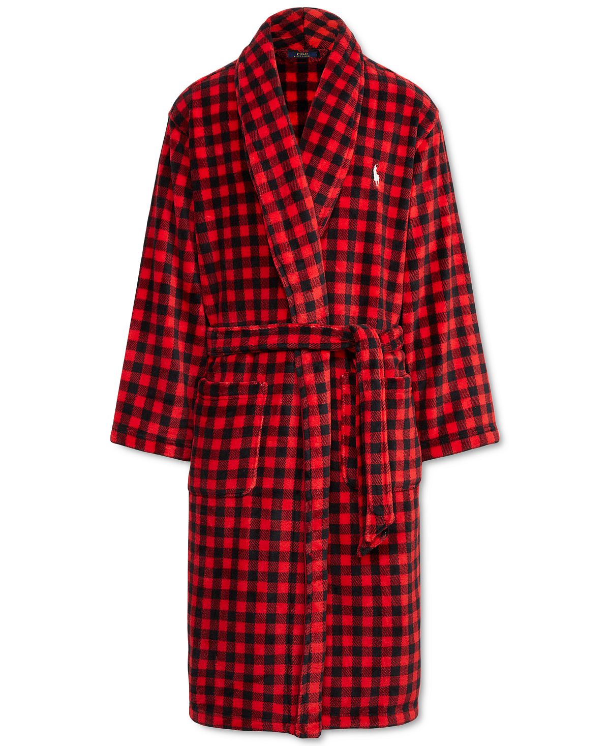 Polo Ralph Lauren Microfiber Plush Shawl Collar Robe Red Buffalo Plaid