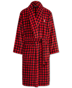 Polo Ralph Lauren Microfiber Plush Shawl Collar Robe Red Buffalo Plaid thumbnail 1