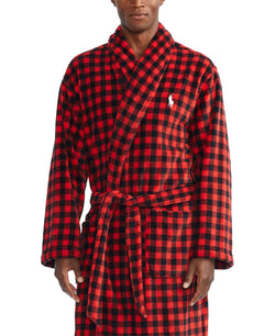 Polo Ralph Lauren Microfiber Plush Shawl Collar Robe Red Buffalo Plaid thumbnail 4