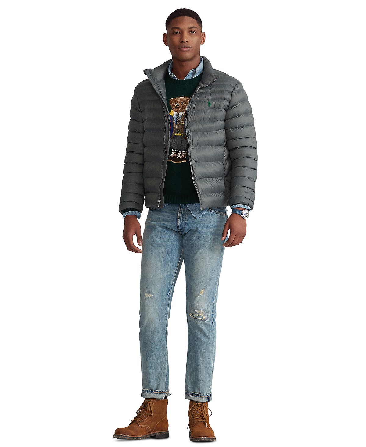 Polo Ralph Lauren Packable Quilted Jacket Charcoal Grey