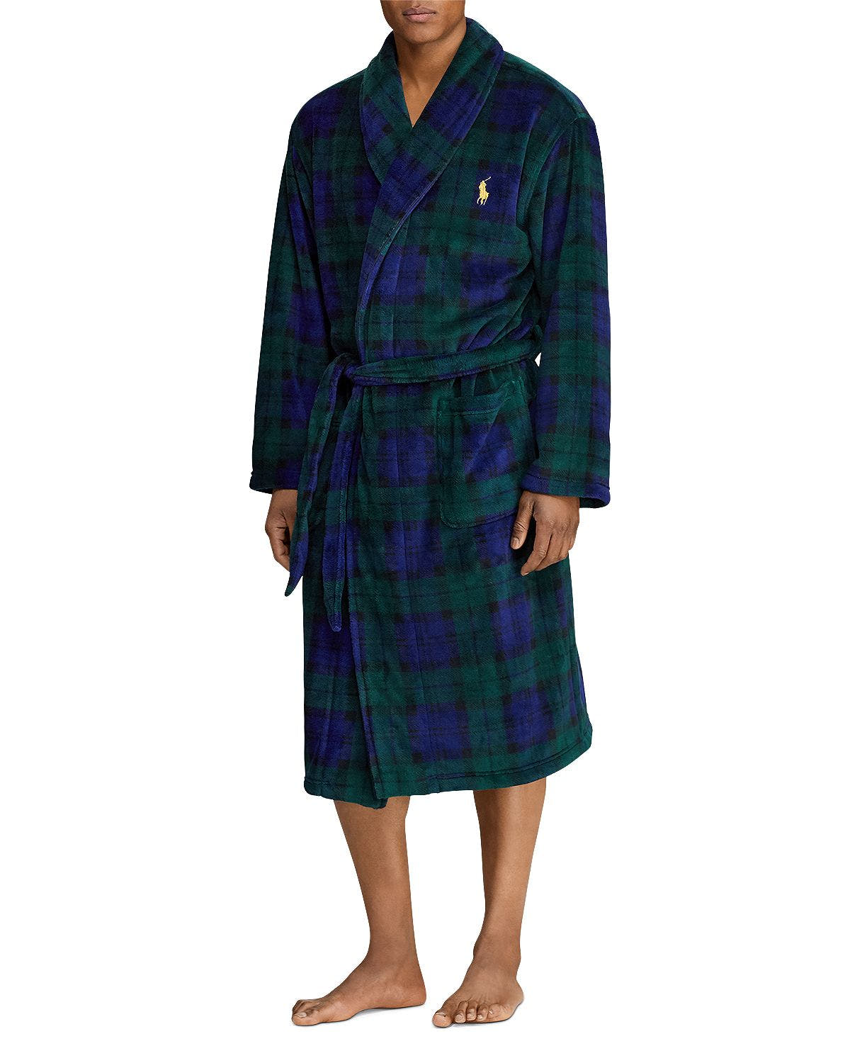 Polo Ralph Lauren Plush Shawl Collar Robe Blue Green Plaid