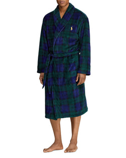 Polo Ralph Lauren Plush Shawl Collar Robe Blue Green Plaid thumbnail 1