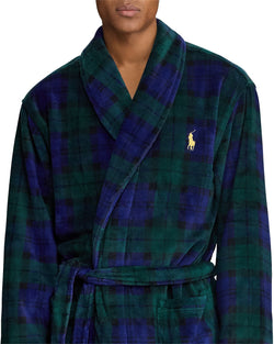 Polo Ralph Lauren Plush Shawl Collar Robe Blue Green Plaid thumbnail 2