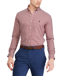 Polo Ralph Lauren Slim Fit Poplin Button Down Shirt Burgundy/White thumbnail 1