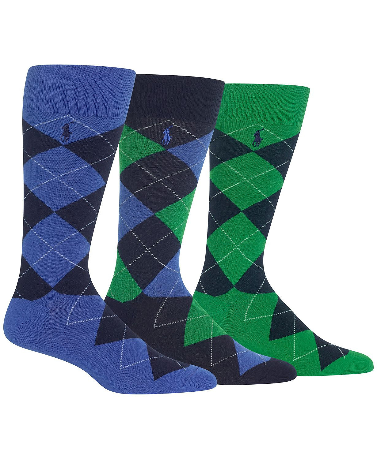 Polo Ralph Lauren Socks Dress Argyle Crew 3 Pack Blue/Green