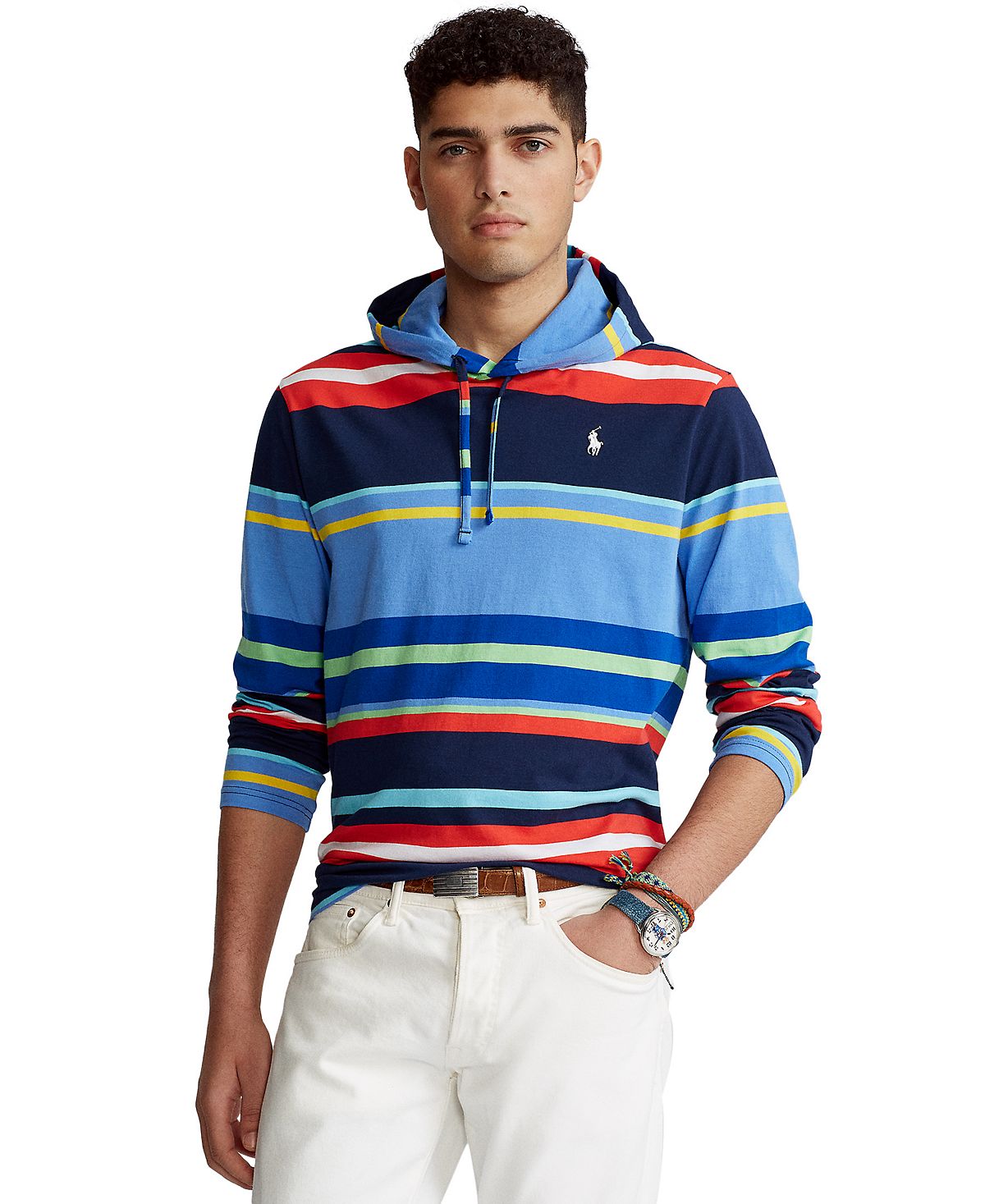 Polo Ralph Lauren Striped Jersey Hooded T-shirt Newport Navy