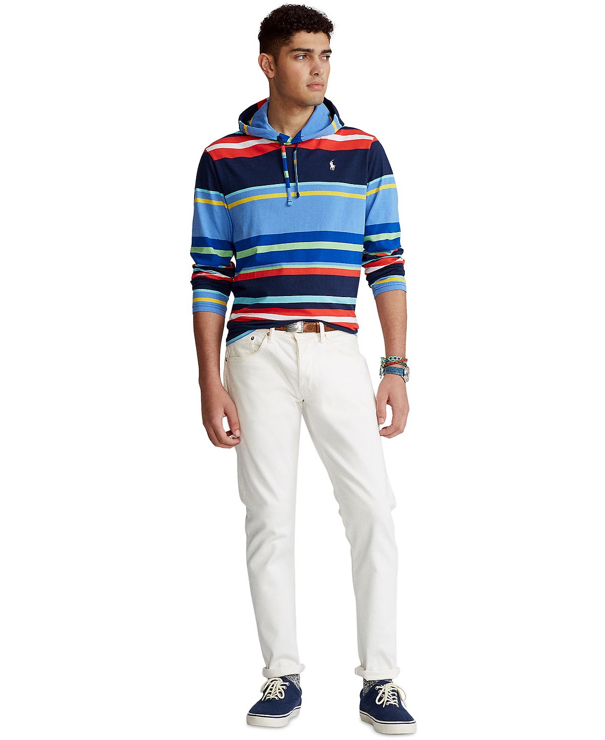 Polo Ralph Lauren Striped Jersey Hooded T-shirt Newport Navy
