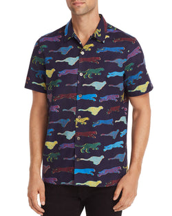 Ps Paul Smith Short-sleeve Cheetah Print Regular Fit Shirt Navy thumbnail 1