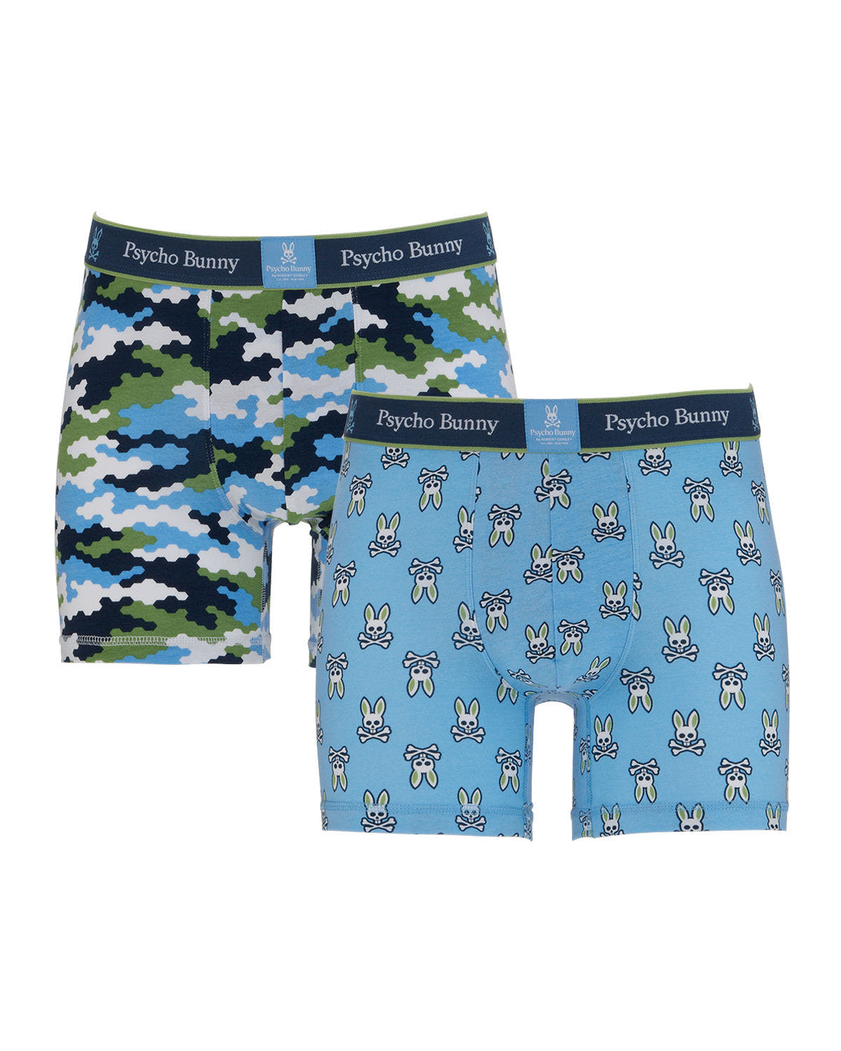 Psycho Bunny Men's Two-Pack Printed Boxer Brief Gift Set blue/green