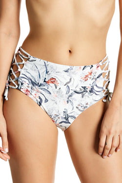 RACHEL by Rachel Roy High Waist Lace Up Bikini Bottom in White Floral thumbnail 3