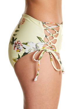 RACHEL by Rachel Roy High Waist Lace Up Bikini Bottom in Yellow Summer Floral thumbnail 2