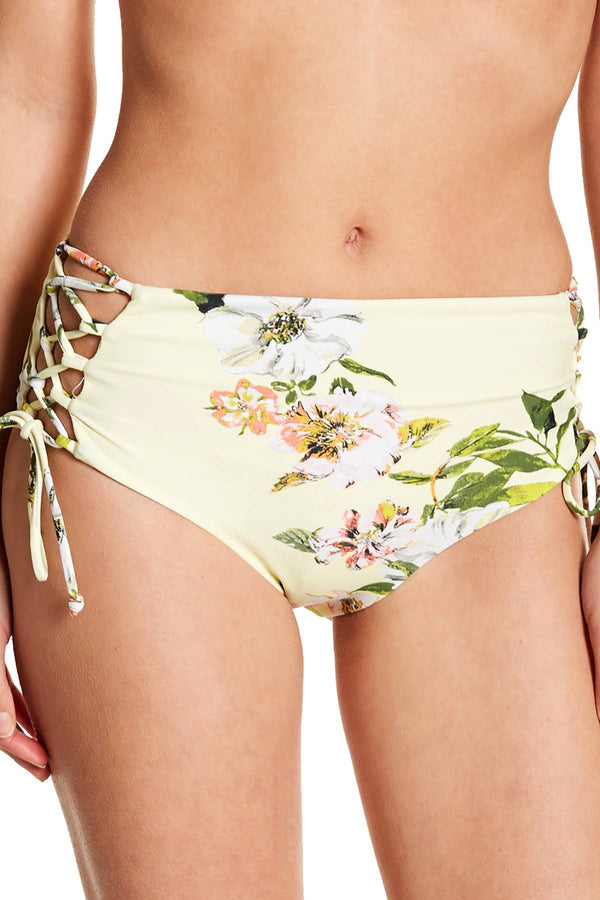 RACHEL by Rachel Roy High Waist Lace Up Bikini Bottom in Yellow Summer Floral