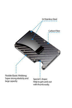 RFID Blocking Carbon Fibre Slim Card Holder W/ Money Clip thumbnail 3