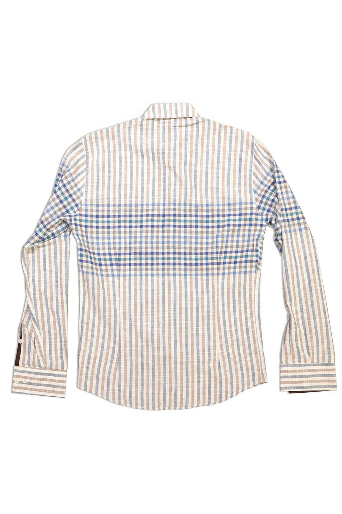 RNT23 Blue-Plaid Linen Button-Up