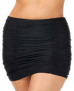 Raisins Curve Trendy Plus Juniors' Ruched Costa High-waist Swim Skirt Black thumbnail 1