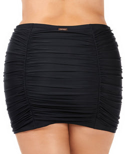Raisins Curve Trendy Plus Juniors' Ruched Costa High-waist Swim Skirt Black thumbnail 2