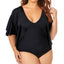 Raisins Curve Trendy Plus Juniors' Solid Stingray Flutter Sleeve One-piece Swimsuit Black