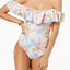 Raisins White-Floral Maui-Gardens Off-The-Shoulder Ruffle Cheeky Swimsuit