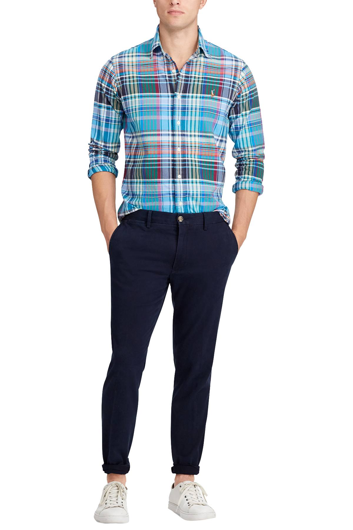 Ralph Lauren Cerulean Blue/Yellow Big/Tall Classic Fit Plaid Cotton Oxford Shirt