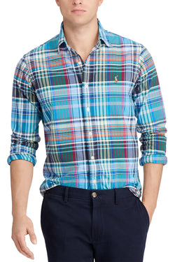 Ralph Lauren Cerulean Blue/Yellow Big/Tall Classic Fit Plaid Cotton Oxford Shirt thumbnail 1