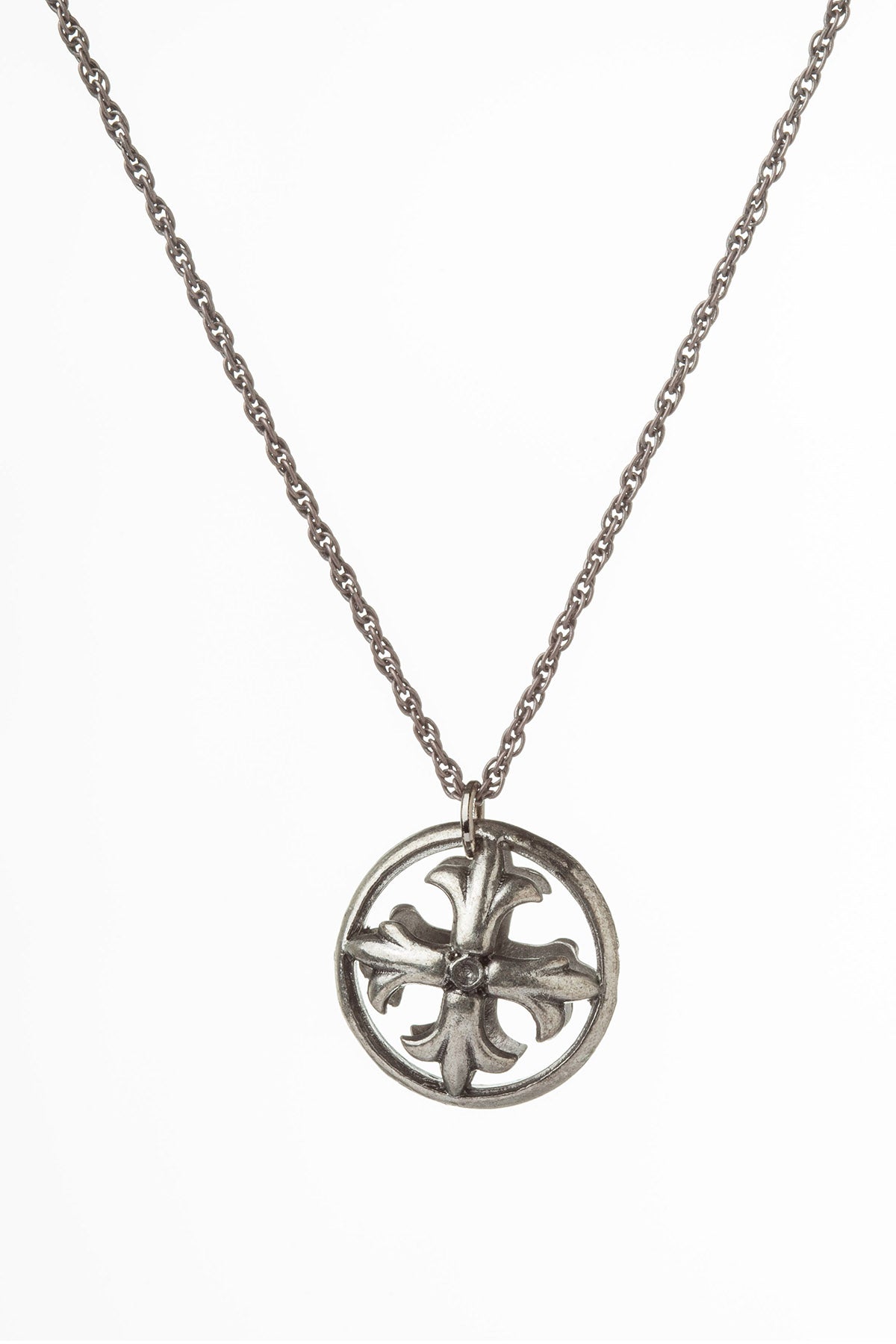 Rave Silver Fleur Cross Necklace