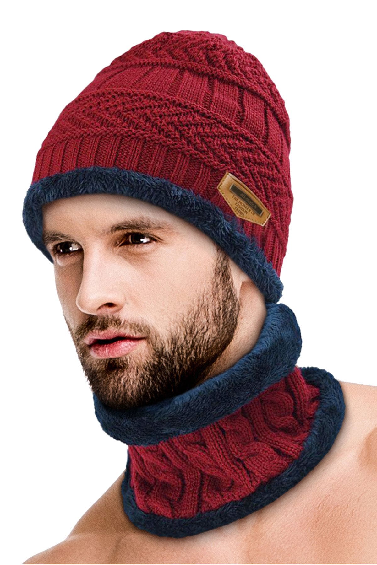 Red Ultra-Soft 2Pc Fleece-Lined Beanie/Neck Warmer